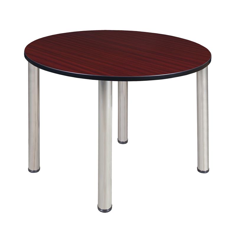 Kee 48in. Round Breakroom Table- Mahogany/ Chrome