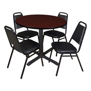 Cain 36&quot Round Breakroom Table in Mahogany & 4 Restaurant Stack Chairs in Black