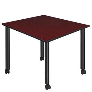 Kee 48&quot Square Mobile Breakroom Wood Table- Mahogany/ Black
