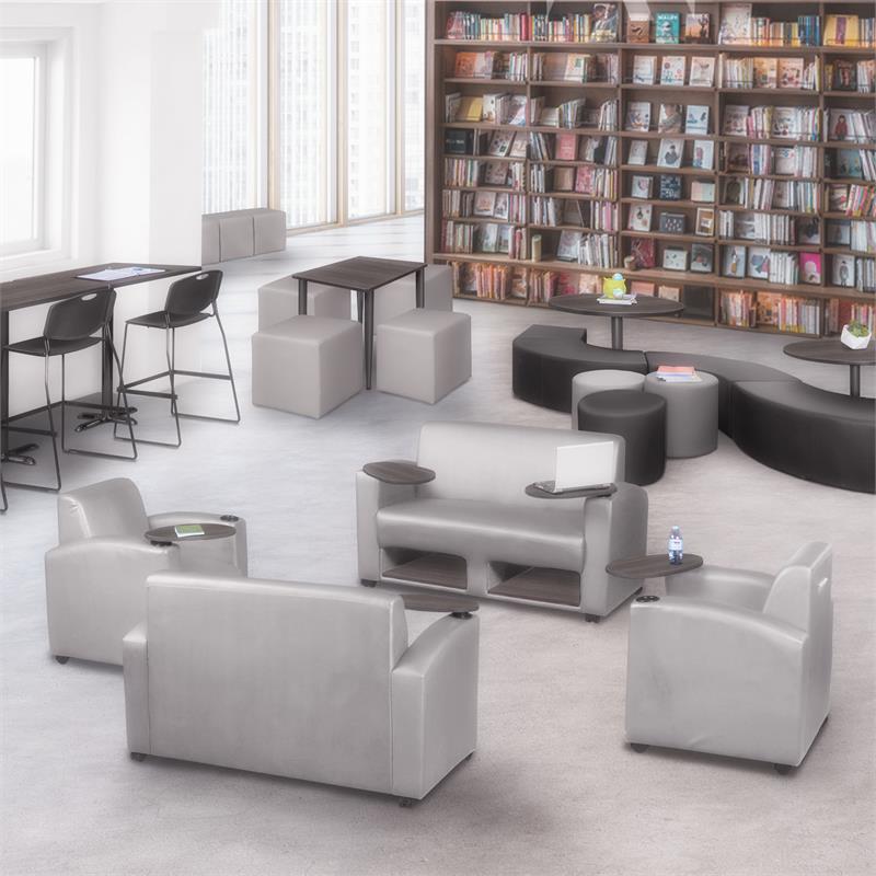 Supernova Tablet Arm Loveseat w/ Storage- Grey/Ash Grey