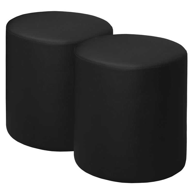 Logan Round Vinyl Ottoman (Set of 2)- Black