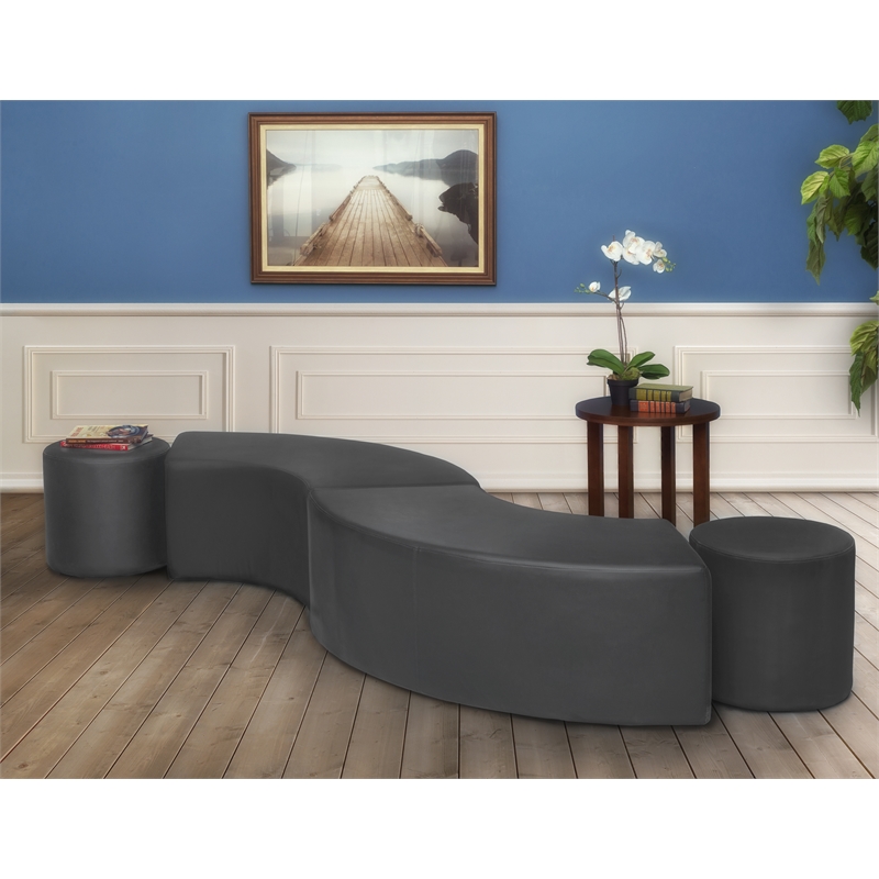 Logan Round Vinyl Ottoman (Set of 2)- Grey
