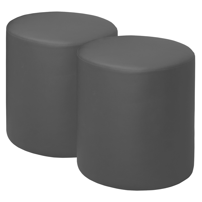 Logan Round Vinyl Ottoman (Set of 2)- Grey