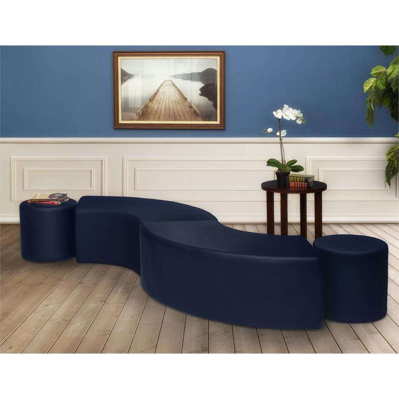 Logan Round Vinyl Ottoman (Set of 2)- Naval Blue