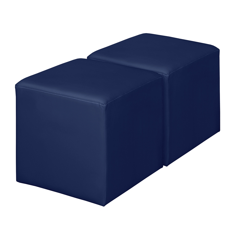 Jean Square Vinyl Ottoman (Set of 2)- Naval Blue