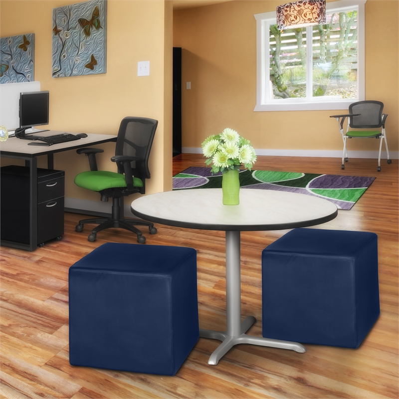Jean Square Vinyl Ottoman (Set of 2)- Naval Blue