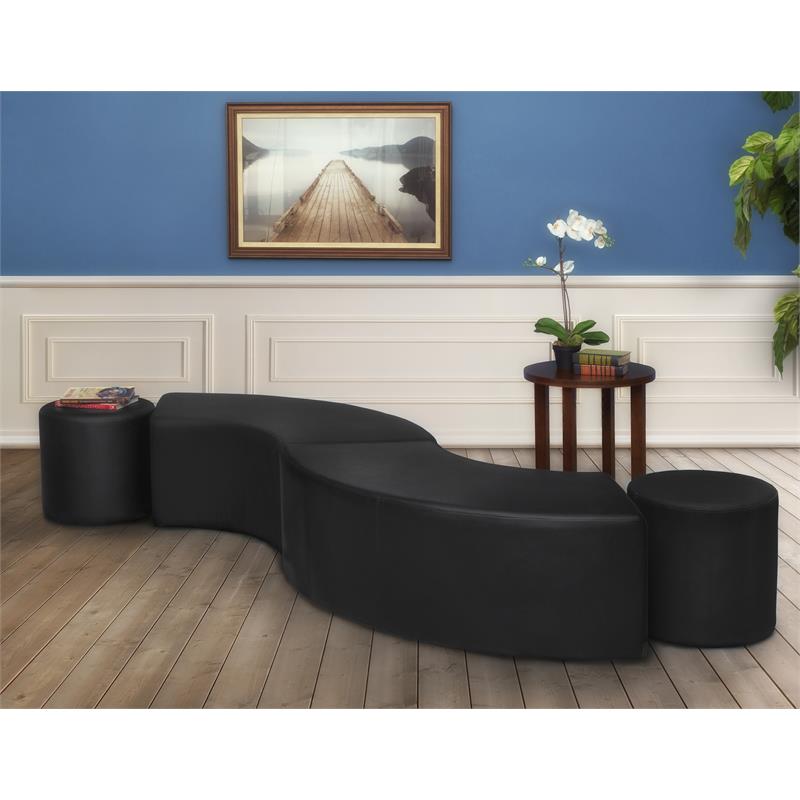 Aurora Curved Vinyl Ottoman (Set of 2)- Black