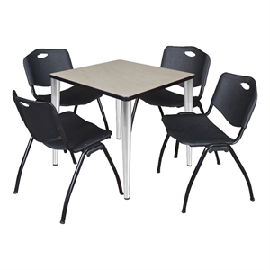 Kahlo 30&quot Square Breakroom Table- Maple Top- Chrome Base & 4 Stack Chairs- Black