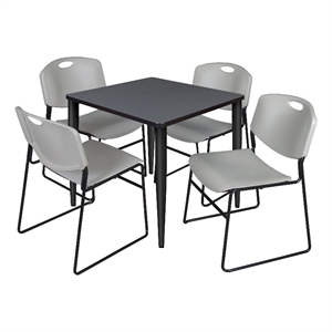 30&quot Square Breakroom Table- Grey Top- Black Base & 4 Zeng Stack Chairs- Grey