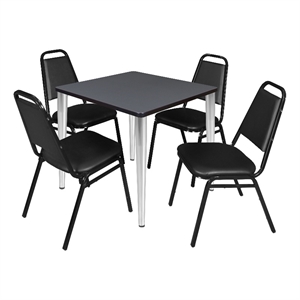 30&quot Square Breakroom Table- Grey Top- Chrome Base & 4 Restaurant Stack Chairs