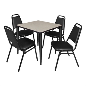 30&quot Square Breakroom Table- Maple Top- Black Base & 4 Restaurant Stack Chairs