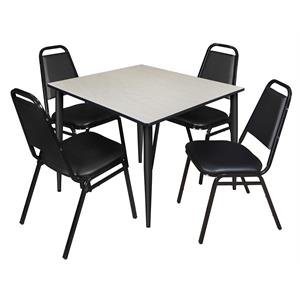 48&quot Square Breakroom Table- Maple Top- Black Base & 4 Restaurant Stack Chairs