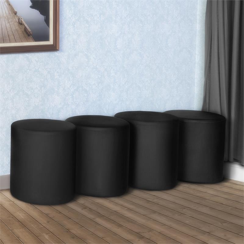 Logan Round Vinyl Ottoman (Set of 4)- Black