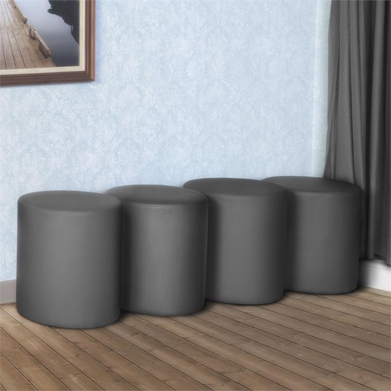 Logan Round Vinyl Ottoman (Set of 4)- Grey