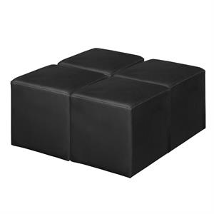 Jean Square Vinyl Ottoman (Set of 4)- Black