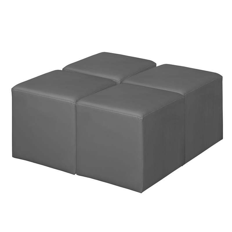 Jean Square Vinyl Ottoman (Set of 4)- Grey