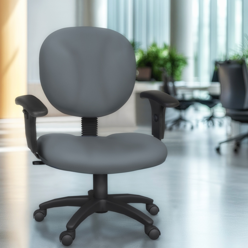 Regency Comfort Series Swivel Fabric Computer Task Chair with Adjustable Arms - Gray