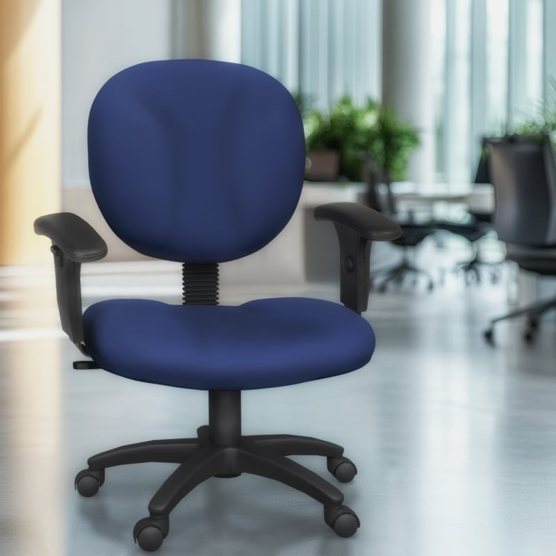Regency Comfort Series Swivel Fabric Computer Task Chair with Adjustable Arms - Navy Blue