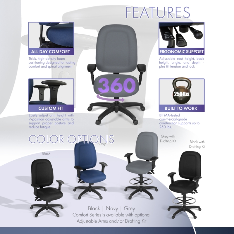 Regency Comfort Series High-Back Multifunctional Fabric Computer Task Chair with Adjustable Arms - Gray
