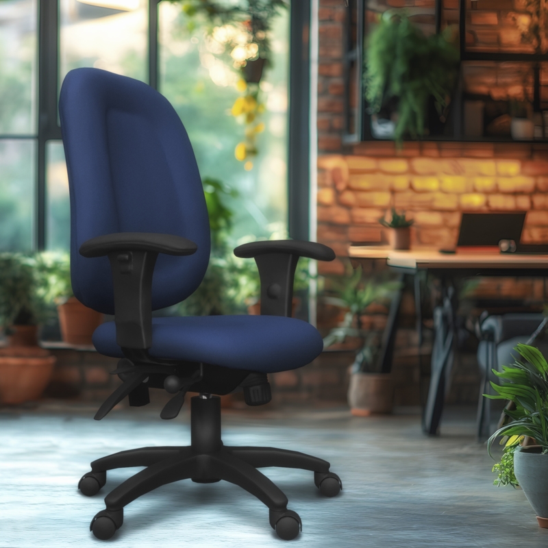Regency Comfort Series High-Back Multifunctional Fabric Computer Task Chair with Adjustable Arms - Navy Blue