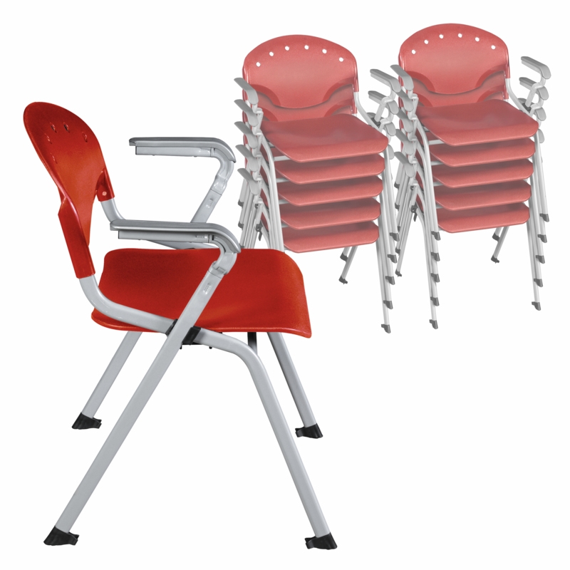 Regency Rico Classroom Training Stack Chair with Arms - Red (11 Pack)
