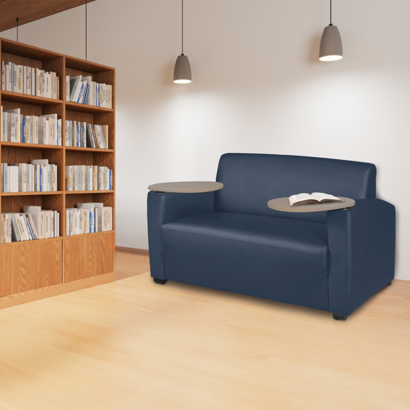 Supernova Tablet Arm Loveseat- Navy Blue/Noble Oak