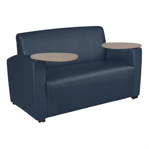 Supernova Tablet Arm Loveseat- Navy Blue/Noble Oak