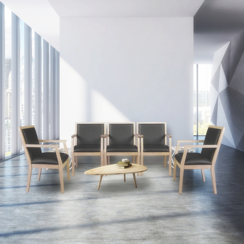 Regent WallGuard Guest & Reception Waiting Room Wood Side Chair - Noble Oak / Black Vinyl