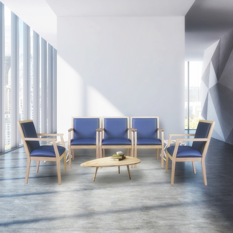 Regent WallGuard Guest & Reception Waiting Room Wood Side Chair - Noble Oak / Navy Blue Vinyl