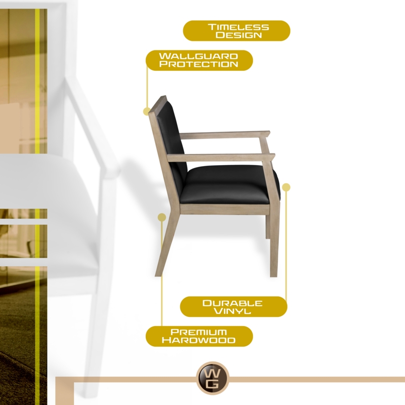 Regent WallGuard Guest & Reception Waiting Room Wood Side Chair - Noble Oak / Navy Blue Vinyl