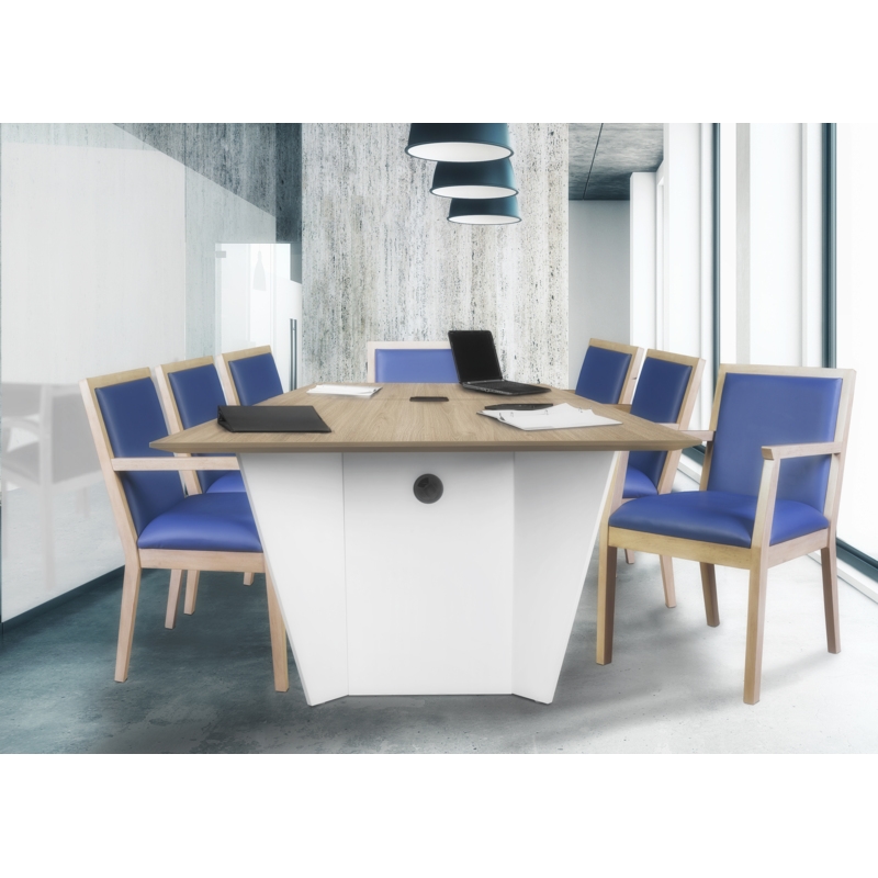 Regent WallGuard Guest & Reception Waiting Room Wood Side Chair - Noble Oak / Navy Blue Vinyl