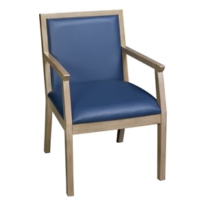 Regent WallGuard Guest & Reception Waiting Room Wood Side Chair - Noble Oak / Navy Blue Vinyl