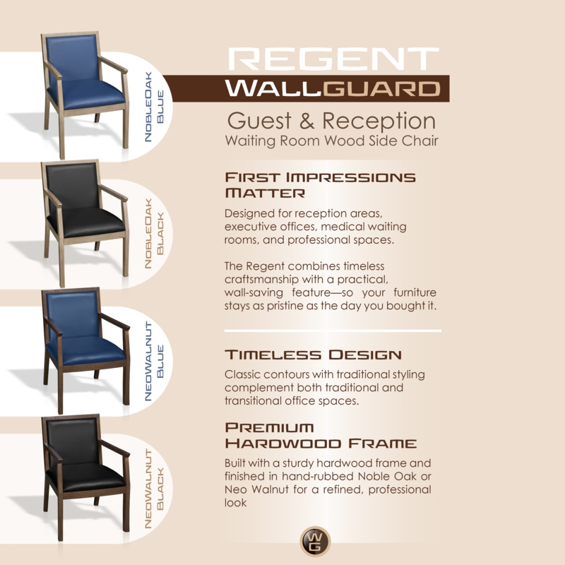 Regent WallGuard Guest & Reception Waiting Room Wood Side Chair - Neo Walnut / Black Vinyl