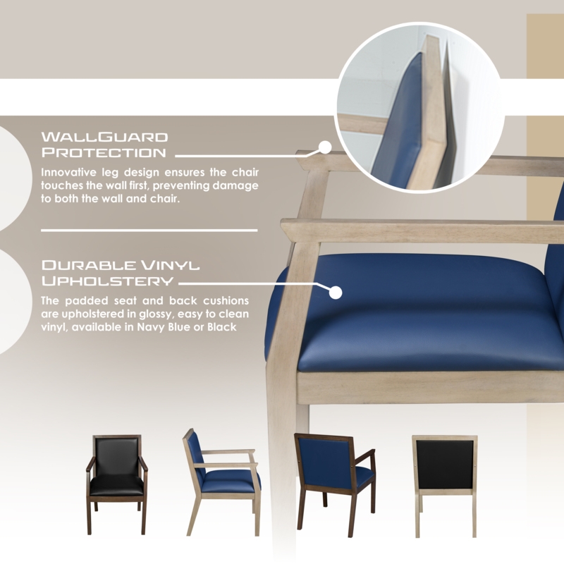 Regent WallGuard Guest & Reception Waiting Room Wood Side Chair - Neo Walnut / Black Vinyl