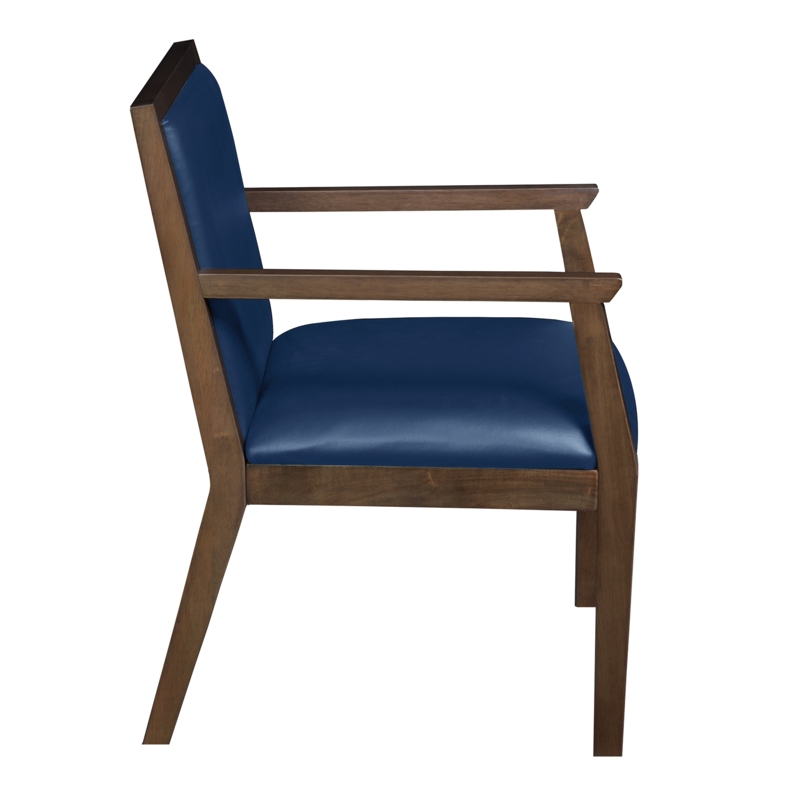 Regent WallGuard Guest & Reception Waiting Room Wood Side Chair - Neo Walnut / Navy Blue Vinyl