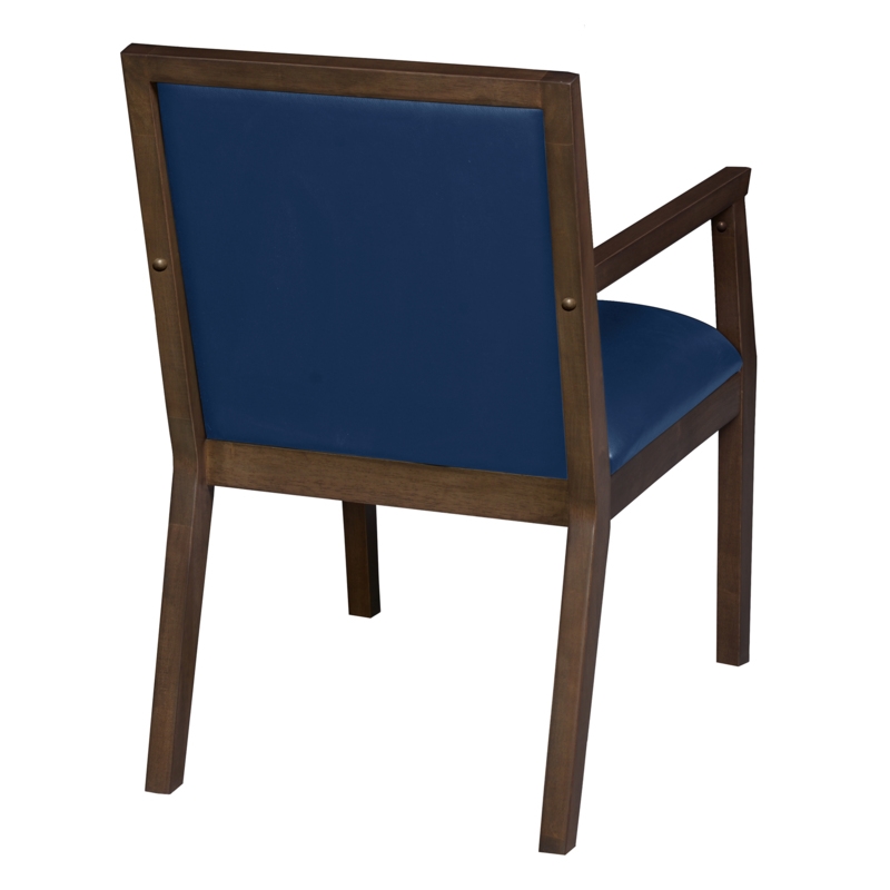 Regent WallGuard Guest & Reception Waiting Room Wood Side Chair - Neo Walnut / Navy Blue Vinyl