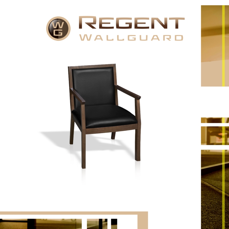 Regent WallGuard Guest & Reception Waiting Room Wood Side Chair - Neo Walnut / Navy Blue Vinyl