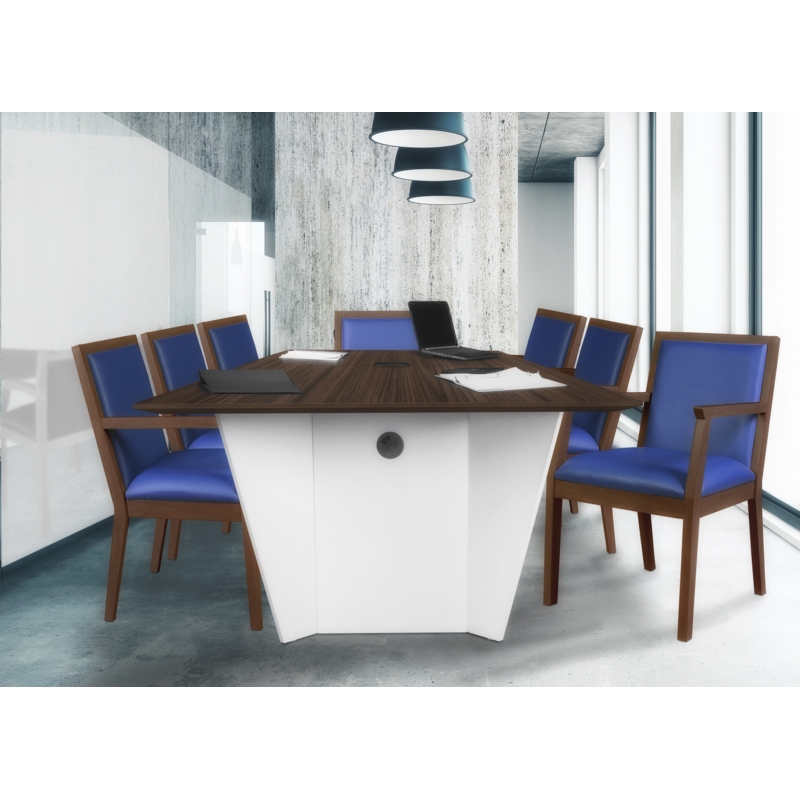 Regent WallGuard Guest & Reception Waiting Room Wood Side Chair - Neo Walnut / Navy Blue Vinyl