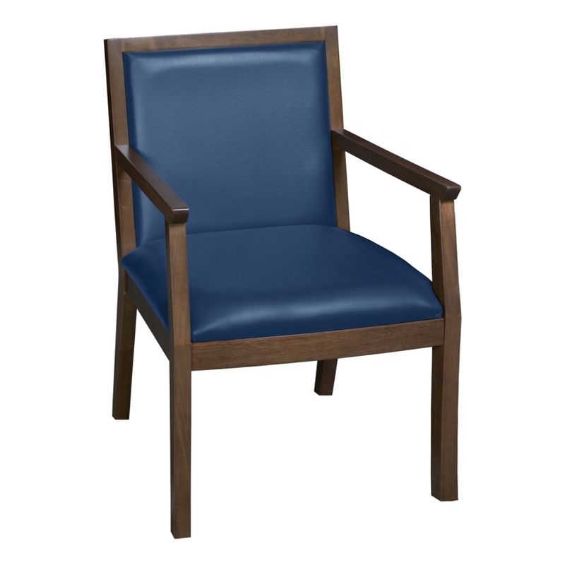 Regent WallGuard Guest & Reception Waiting Room Wood Side Chair - Neo Walnut / Navy Blue Vinyl