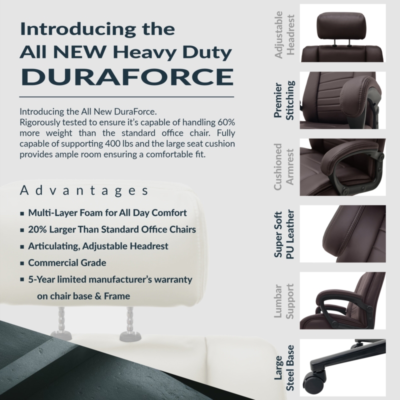 Regency DuraForce Big & Tall Ergonomic Executive Office Chair - Brown