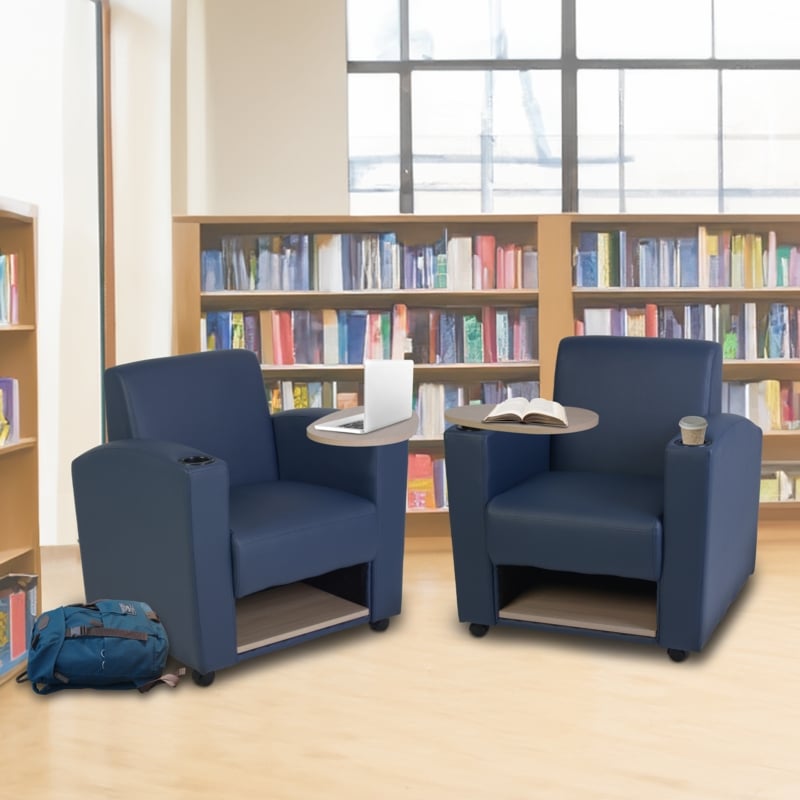 Nova Tablet Arm Chair w/ Storage- Navy Blue/Noble Oak