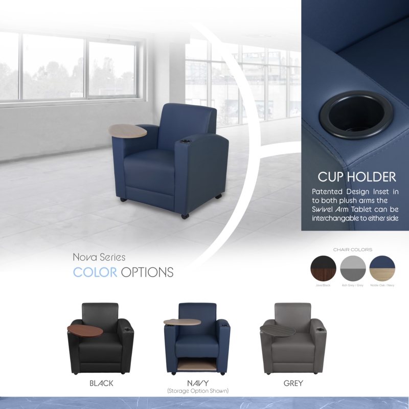 Nova Tablet Arm Chair- Navy Blue/Noble Oak