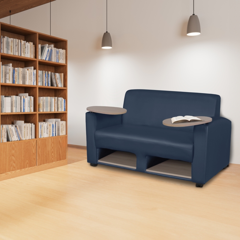Regency Supernova Tablet Arm Loveseat w/ Storage- Navy Blue/Noble Oak