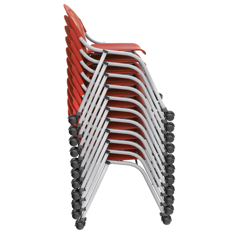 Regency Rico Classroom Training Mobile Stack Chair Armless - Red (11 Pack)