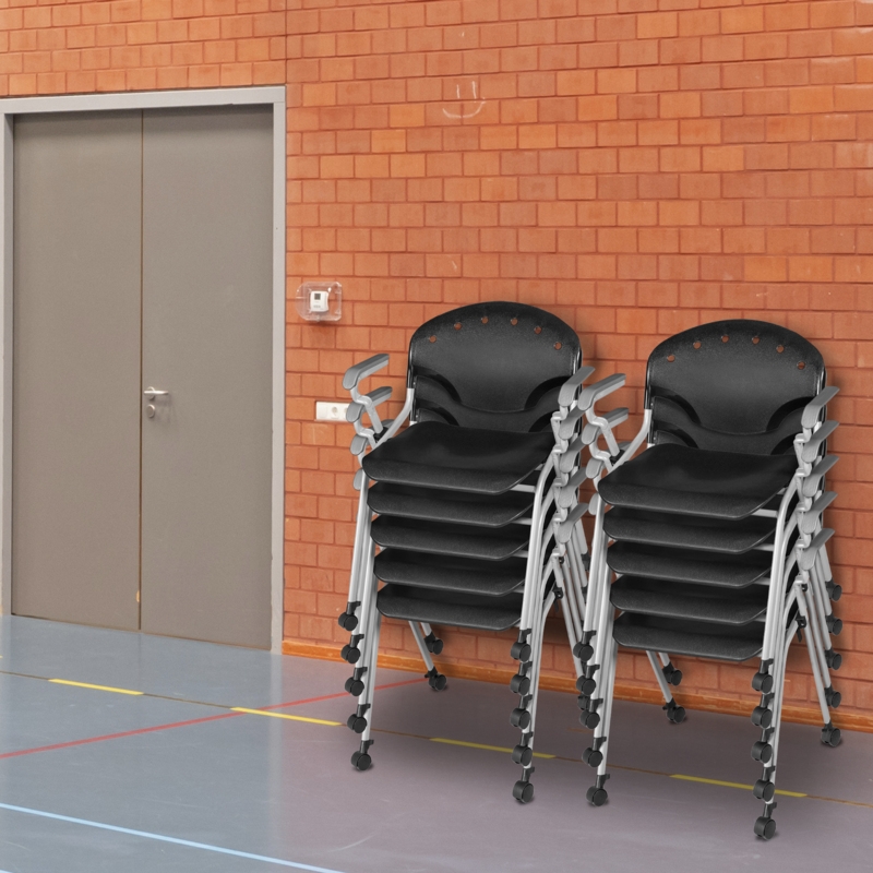 Regency Rico Classroom Training Mobile Stack Chair with Arms - Black (11 Pack)