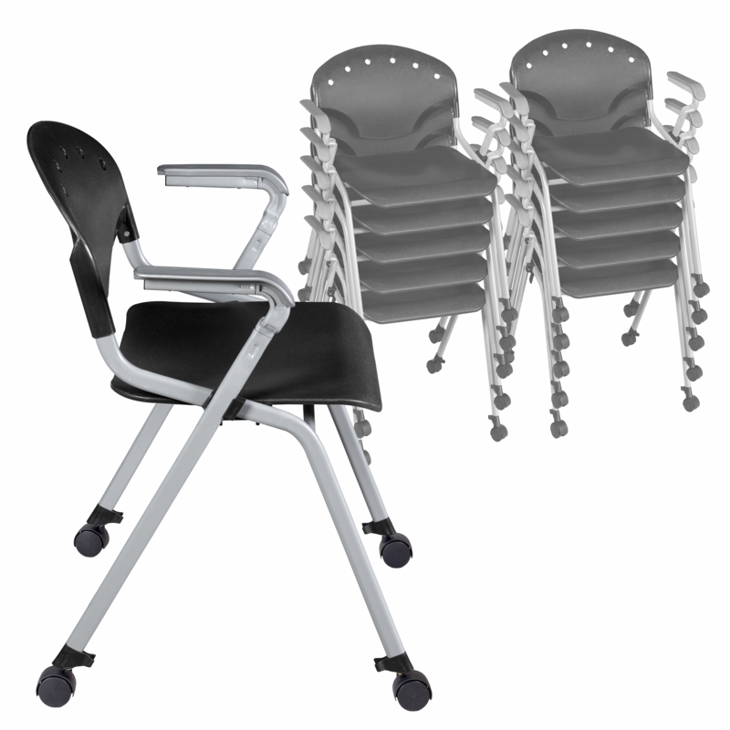 Regency Rico Classroom Training Mobile Stack Chair with Arms - Black (11 Pack)