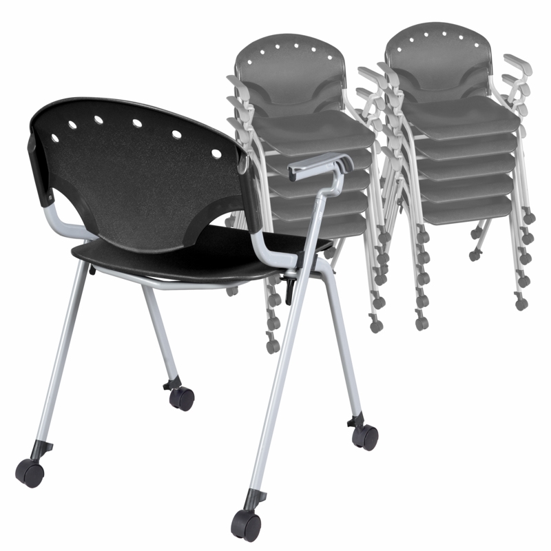 Regency Rico Classroom Training Mobile Stack Chair with Arms - Black (11 Pack)