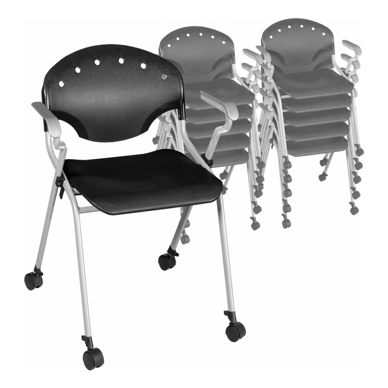 Regency Rico Classroom Training Mobile Stack Chair with Arms - Black (11 Pack)