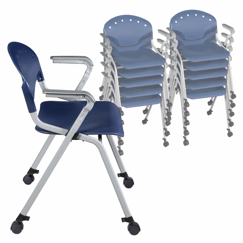 Regency Rico Classroom Training Mobile Stack Chair w/ Arms - Navy Blue(11 Pack)