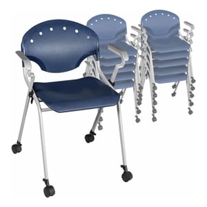 Regency Rico Classroom Training Mobile Stack Chair w/ Arms - Navy Blue(11 Pack)